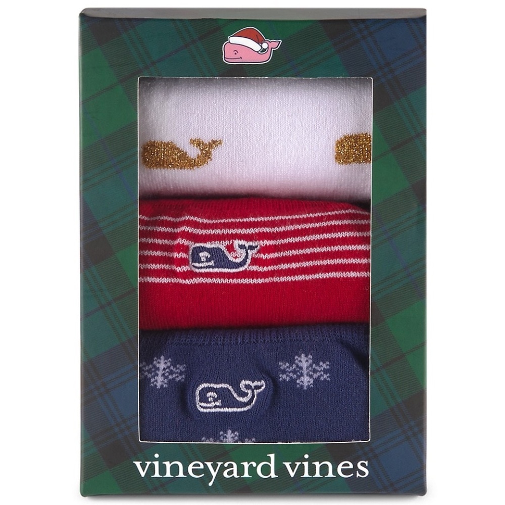 NWT Vineyard Vines Holiday Whale 3-Pack Sock Set, Pima Cotton